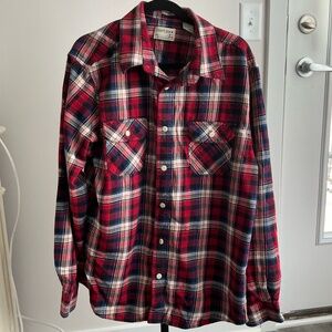Chaps Denim brand Men’s Flannel Shirt, Red/Blue/Cream plaid, Size XL